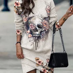 Women Fall Long Sleeve High Neck Print Casual Dress 20 Women Fall Long Sleeve High Neck Print Casual Dress -Deals Toggenix Store 4e372abf2704d8e5