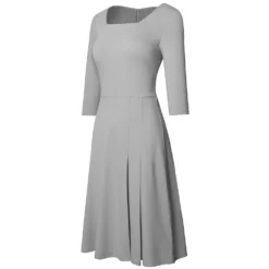 Summer Chic Pleated Solid Mid Waist Square Neck Zip Cozy A-Line Dress -Deals Toggenix Store 4e3f4b29d5725757