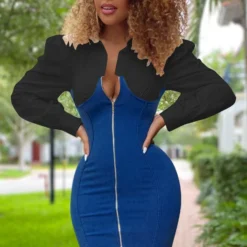 Fall/Winter Long Sleeve Patchwork Slim Bodycon Stretch Denim Dress -Deals Toggenix Store 4e5fec834554d2e0