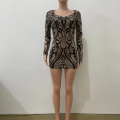 Women Brown Printed Long Sleeve Bodycon Dress -Deals Toggenix Store 4ec9c62ed2473c2a