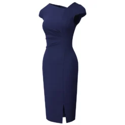 Summer Slash Shoulder Short Sleeve Pleated Solid Mid Rise Slit Bodycon Dress -Deals Toggenix Store 4ef1cd4a52b37757