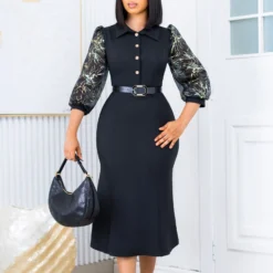 Women Printed Long Sleeve Patchwork Dress -Deals Toggenix Store 4f1cc386ae485070