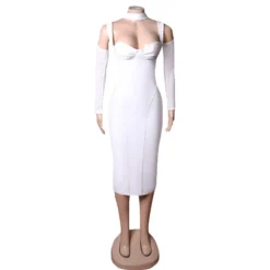 Spring Pure Color Evening Dress Straps Long Sleeve Slim Fitted Bandage Dress Women's Clothing