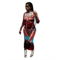 Women Fall Printed Long Sleeve Bodycon Maxi Dress -Deals Toggenix Store 4f4694193806c3e4