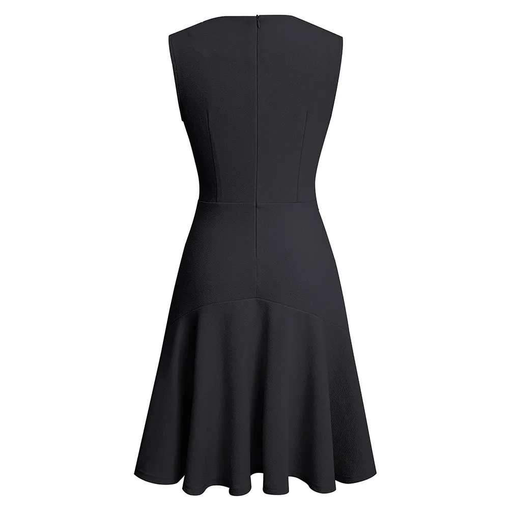 Summer Women's Elegant Sleeveless Career Mid Waist Dress 1 Summer Women's Elegant Sleeveless Career Mid Waist Dress