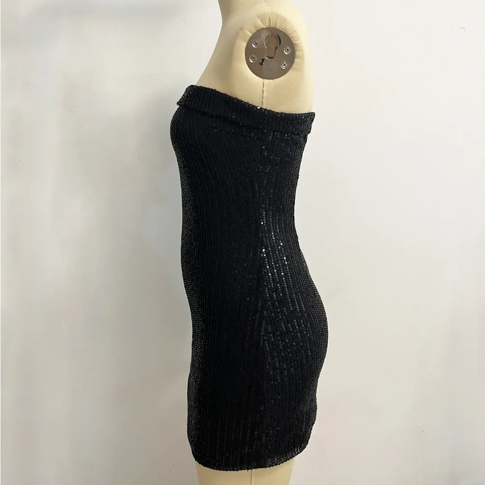 Women Sexy Sequin Off Shoulder Strapless Bodycon Dress 8 Women Sexy Sequin Off Shoulder Strapless Bodycon Dress - Image 8