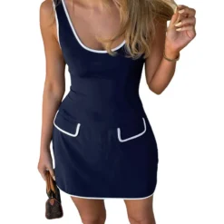 Women's Summer Comfortable Square Neck Sleeveless High Waist Short Dress 20 Women's Summer Comfortable Square Neck Sleeveless High Waist Short Dress -Deals Toggenix Store 4fb42d12c7034a76