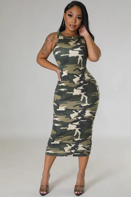 Women Sleeveless Camouflage Print Bodyson Dress 3 Women Sleeveless Camouflage Print Bodyson Dress - Image 3