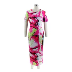 Summer Ladies Fitted Round Neck Painted Print Dress -Deals Toggenix Store 50cbddb92fcf61ff