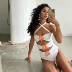 Women Cross Halter Neck Flower Summer Hollow Bodycon Mini Dress -Deals Toggenix Store 50d2850b778d7650