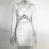African Women Solid Color Sexy Party Sexy Long Sleeve Open Waist Ruched Mini Dress