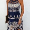 Women'S Cutout Print Sleeveless Casual Dress