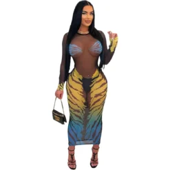 Women Casual Tiger Print Mesh Dress -Deals Toggenix Store 51199356c18eb882