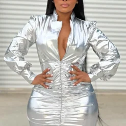 Fashionable And Sexy Deep V Neck Ruched Dress For Women -Deals Toggenix Store 515c07a70577d27e