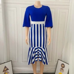 Women's Stripe Irregular Patchwork Mermaid Dress Chic Career Dress -Deals Toggenix Store 523ea261438da62c