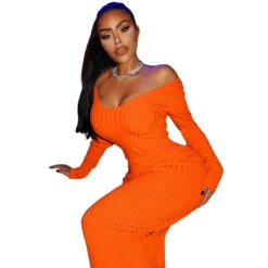 V-Neck Off-Shoulder Ribbed Slim Sexy Dress -Deals Toggenix Store 526aa6ffb693bae4