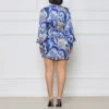 Women Printed V-neck Tie Waist Long Sleeve Irregular Dress