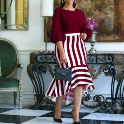 Women's Stripe Irregular Patchwork Mermaid Dress Chic Career Dress -Deals Toggenix Store 52e12091eb2d84c6