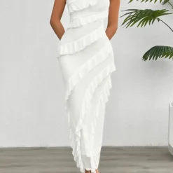 Women's Spring Summer Solid Color Slim Strapless Dress -Deals Toggenix Store 541210efa9902719