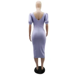 Women's Fashion Solid Color Ruch Slit Elegant Low Back Sexy Puff Sleeve Midi Dress -Deals Toggenix Store 55cb547713189cd8