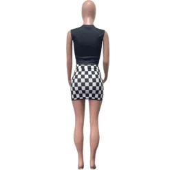 Women Clothes Fashion Print Sleeveless Vest Checker Mini Slit Skirt Two Piece Set -Deals Toggenix Store 55d4066b7dd337e0