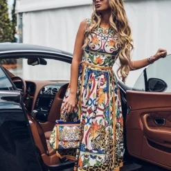 Women Summer Print Round Neck Sleeveless Dress -Deals Toggenix Store 56b3e530fb06e0ab