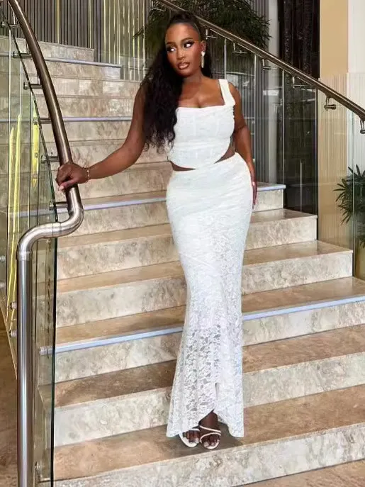 Women Sexy Pleated Top And Lace Skirt Two-piece Set 3 Women Sexy Pleated Top And Lace Skirt Two-piece Set - Image 3