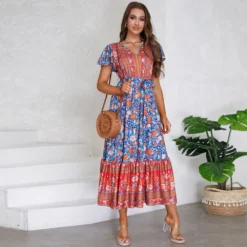 Women's Summer V-Neck Ruffle Sleeve Floral Print Long Dress 21 Women's Summer V-Neck Ruffle Sleeve Floral Print Long Dress -Deals Toggenix Store 590ce75f382f6653