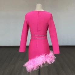 Women French V Neck Patchwork Diamond Long Sleeve Feather Bandage Dress -Deals Toggenix Store 59d2e51263266224