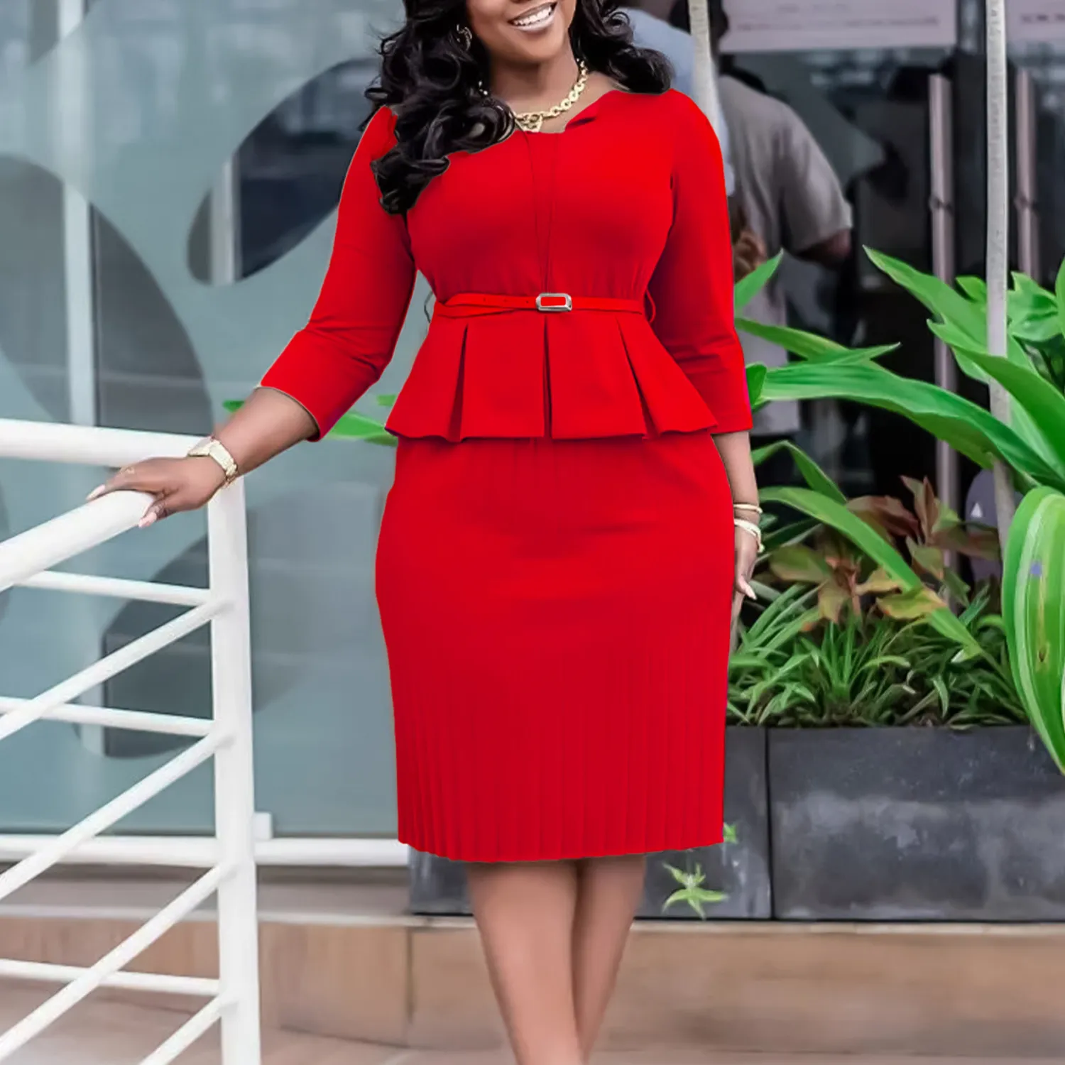 Winter Women's V-Neck Ruffled High Waist Slim Fit Pencil Dress 3 Winter Women's V-Neck Ruffled High Waist Slim Fit Pencil Dress - Image 3