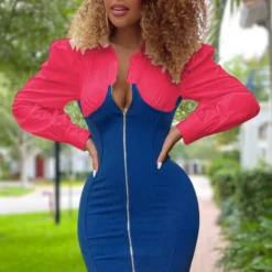 Fall/Winter Long Sleeve Patchwork Slim Bodycon Stretch Denim Dress -Deals Toggenix Store 5c2b04a9d06f362e