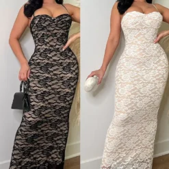 Women's Sexy Lace Strap Long Dress -Deals Toggenix Store 5c804f50aa7b3242