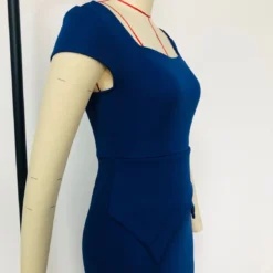 Women Square Neck Short Sleeve Bodycon Office Dress