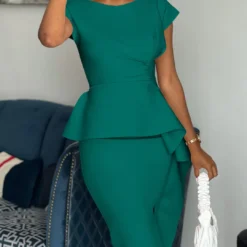 Plus Size Women Round Neck Solid Short Sleeve Slit Dress -Deals Toggenix Store 5d12fdc5b912457c