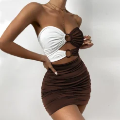 Summer And Autumn Colorblock Women's Dress Sexy Slim Hollow Sleeveless Bodycon Dress -Deals Toggenix Store 5d9437e358c93e34