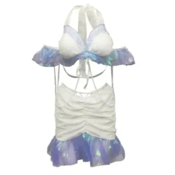 Women Beaded Sequin Bikini Mermaid Skirt Two Piece Set