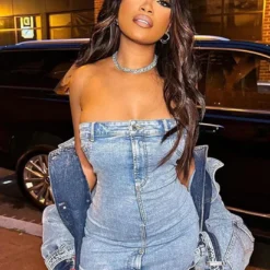 Summer Women Denim Strapless Slim Waist Slim Fit Sexy Bodycon Dress -Deals Toggenix Store 5ea7fcf620d8d77e
