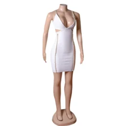 Spring Women's Low Cut Sexy Straps Tight Fitting Dress Metallic Chain Bandage Dress -Deals Toggenix Store 5eb1dce467b70580