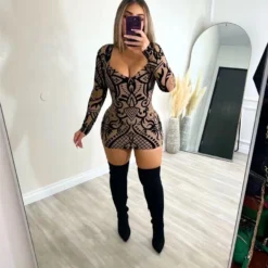 Women Brown Printed Long Sleeve Bodycon Dress -Deals Toggenix Store 5f5f0940752dd10c