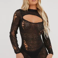 Women Ripped Hollow Long Sleeve Mini Dress -Deals Toggenix Store 5f69cd5cf6658f1f