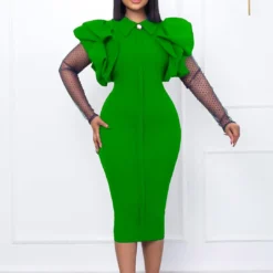 Women'S Fall/Winter Mesh And Pleated Plus Size Ol Chic Career Dress -Deals Toggenix Store 5fa51c944aaac03b