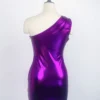 Women Fashion Style Slash Shoulder Shiny High Stretch Nighclub Bodycon Dress