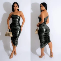 Fashion Women's Solid Color Sexy Slash Shoulder Pleated Dress -Deals Toggenix Store 60bd558043a03969