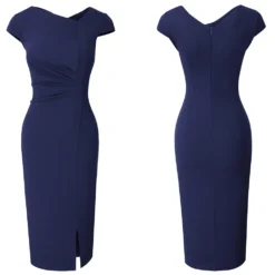 Summer Slash Shoulder Short Sleeve Pleated Solid Mid Rise Slit Bodycon Dress -Deals Toggenix Store 618e1d9bcdfd36f1