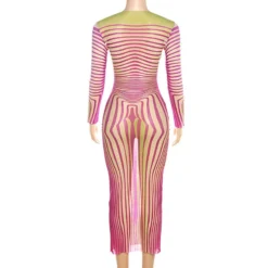 Women's Summer Round Neck Pullover Striped Mesh Print See-Through Sexy Slim Bodycon Dress -Deals Toggenix Store 61985429fa86d21b