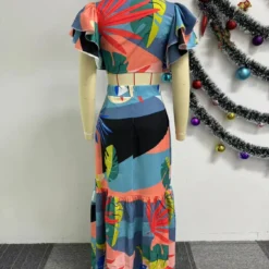 Women Sexy Printed Ruffle Lace-Up Top And Skirt Two-piece Set -Deals Toggenix Store 619d1bd579e01444