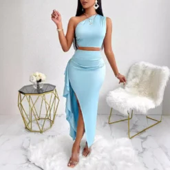 Women Summer Sexy Solid One-Shoulder Top And Ruffled Skirt Two-piece Set 13 Women Summer Sexy Solid One-Shoulder Top And Ruffled Skirt Two-piece Set -Deals Toggenix Store 620e2fdb3f18880f