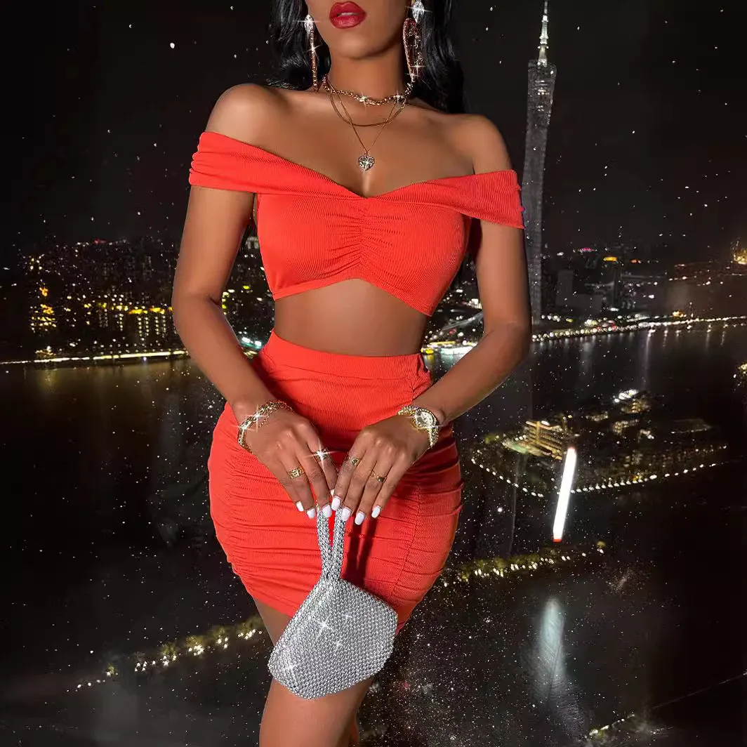 Summer Casual Sexy Women's Sexy Solid Color Off Shoulder Skirt Set 6 Summer Casual Sexy Women's Sexy Solid Color Off Shoulder Skirt Set - Image 6