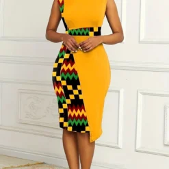 Women Printed Elegant Irregular Sleeveless Zipper Dress