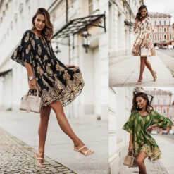 Women's Fashion Trend Print Smocked Dress -Deals Toggenix Store 62dc2a77507377fc